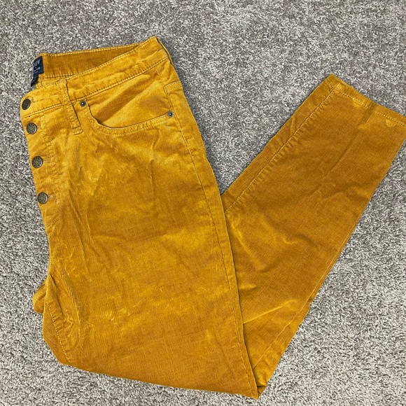 J Crew high rise skinny corduroy pants 32 mustard button fly casual trousers - Picture 2 of 7